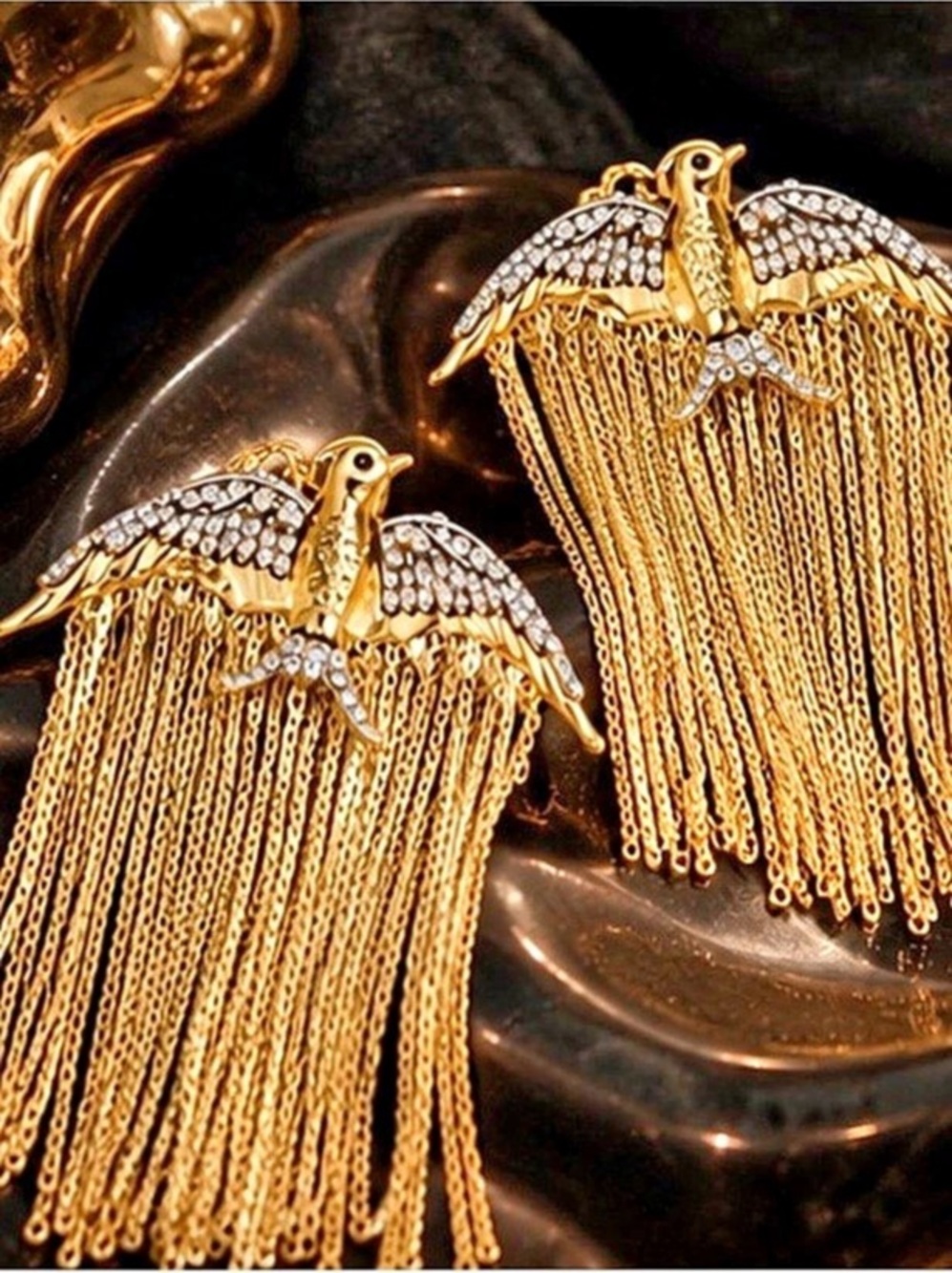 Regal Gold Phoenix Crystal Fringe Earrings | Exquisite Embellished Chain Earring
